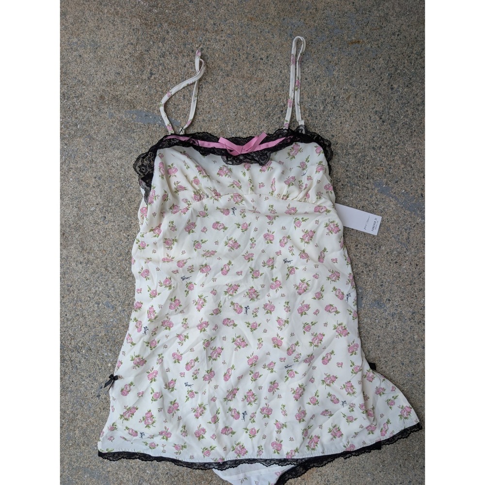 Betsey‎ Johnson x Forever 21 Floral Lace Trim Mini Dress White Pink Rose L NWT